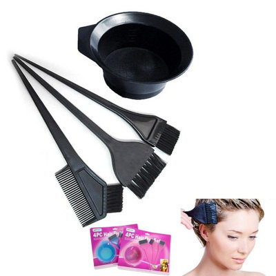 Atb 4 Pc Salon Hair Coloring Dyeing Kit Dye Brush Comb Bowl Tint Tool Kit Colors New