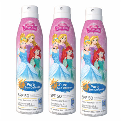 Disney Princess, Pure Sun Defense, SPF 50, For Sensitive Skin, Broad Spectrum, 6 oz (3 Pack) + Scunci Black Roller Pins, 18 Pcs