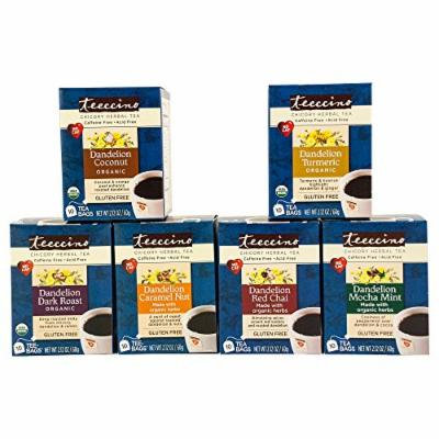Teeccino - Dandelion Value Pack - Caramel Nut, Dark Roast, Mocha Mint, Turmeric, Red Chai, Coconut - 1 of each flavor, 2.12 oz