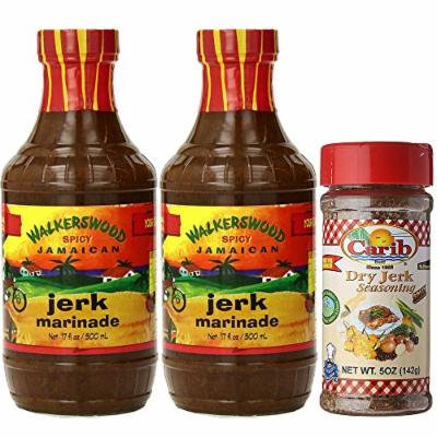 Walkerswood Spicy Jamaican Jerk Marinade 17oz and Carib Dry Jerk Seasoning 5oz (Pack of 3)