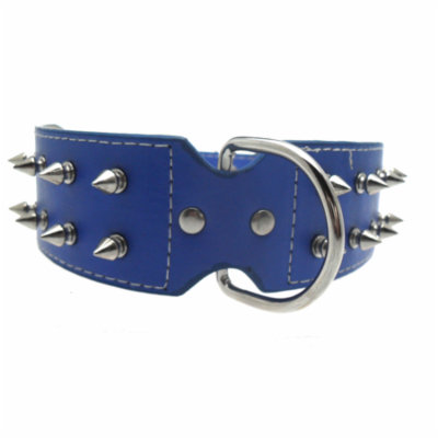 Pet Dog Products Adjustable PU Leather Rivet Decoration Solid Pet Collar (Blue)