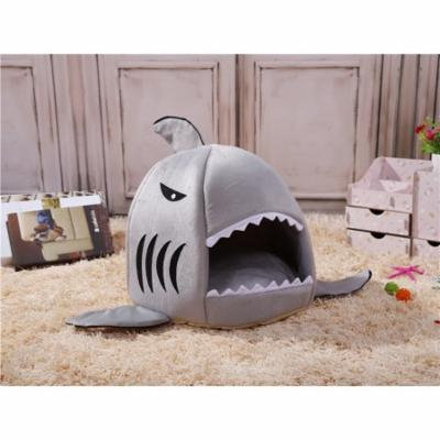 Lovely Shark Mouth Pet Dog Cat Bed Washable Removable Soft Sponge Warm Sleeping Houses Doggy Kennel Size - M (Grey)
