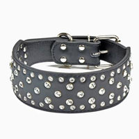20-24 Inch Crystal Rhinestone PU Leather Dog Collar 4 Colors 3 Sizes Pet Collar - Black M (5*56CM)