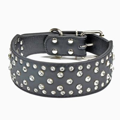 20-24 Inch Crystal Rhinestone PU Leather Dog Collar 4 Colors 3 Sizes Pet Collar - Black M (5*56CM)