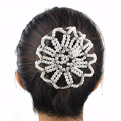 5 Pcs Girl Pearl Crochet Hair Snood Net Elastic Crochet Hair Net Ballet Dance Skating Bun Cover Hairnet
