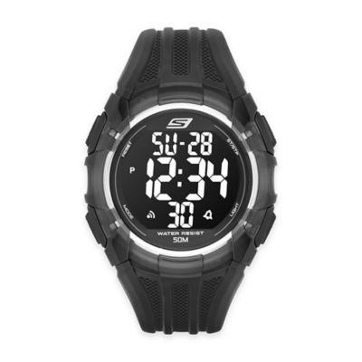 Skechers Men's 50mm Digital Watch in Black Plastic w/Black Polyurethane Strap