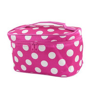 Unique Bargains Women Two Way Zip Polka Dots Cosmetic Makeup Hand Bag Fuchsia