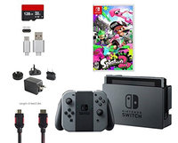 Nintendo Switch Bundle (6 items): 32GB Console Gray Joy-con, Game Disc Splatoon 2, 128GB Micro SD Card, Type C Cable, HDMI Cable Wall Charger
