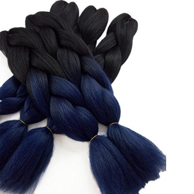 24inch Black to Midnight Blue Two Tone Ombre Color Synthetic Braiding Hair Extensions Jumbo Braids Hair Bulk 5packs/lot for Crochet Hair