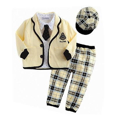 StylesILove Baby Boy Yellow Jacket, Shirt, Pants, Tie and Hat 5-pc Set (24-36 Months)