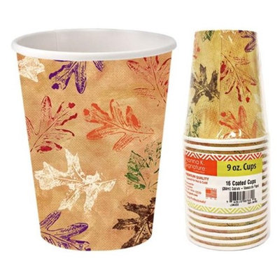 Hanna K Signature 2184913 9 oz Leaves Paper Hot-Cold Cup - Pack of 36 & 16 per Pack