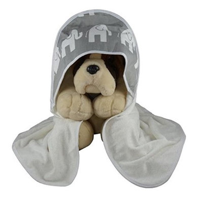 Blue Baby Bum 710560426492 Hooded Baby Towel Elephants One Size - White & Grey