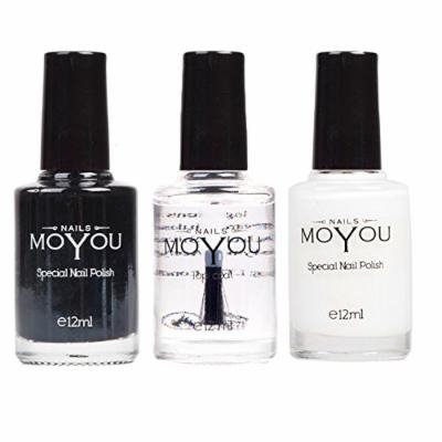 MoYou Nails Stamping Nail Polish Pack of 3: Black, White and Top Coat Colours used for Stamping Nail Art to Create Beautiful Shinny and Fashionable Nails Sourced Directly from the Manufacturer