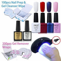 Elite99 Nail Art Set, 4 color Nail Gel Polish + Base Top Coat + 6W Nail Lamp(US Plug) + 200pcs Gel Remover Wraps + 100pcs Nail Prep & Gel Cleanser Wipe C040