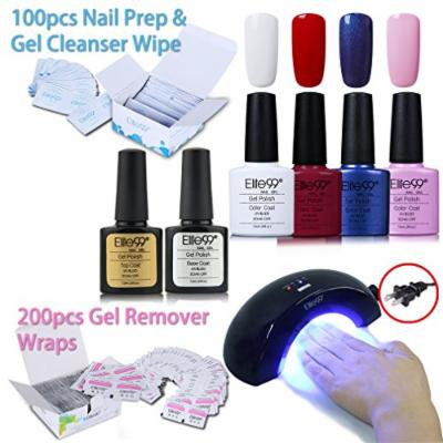 Elite99 Nail Art Set, 4 color Nail Gel Polish + Base Top Coat + 6W Nail Lamp(US Plug) + 200pcs Gel Remover Wraps + 100pcs Nail Prep & Gel Cleanser Wipe C040