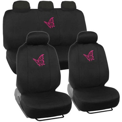 BDK Pink Butterfly Design Car Seat Covers, Full Set, 9 Piece