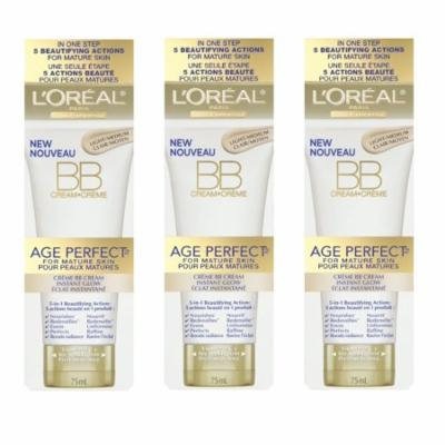 LOreal Paris Age Perfect BB Cream Instant Radiance, 2.5 Ounce - 3 Pack + Scunci Black Roller Pins, 18 Pcs