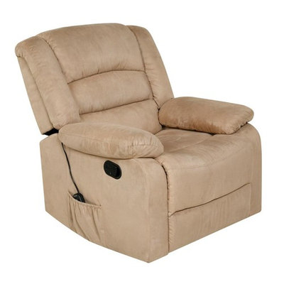 Relaxzen Beige Microfiber Rocker Recliner with Heat, Massage, USB