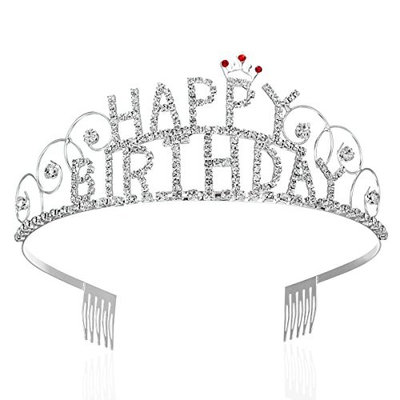 FRCOLOR Happy Birthday Tiara, Rhinestone Birthday Tiara Crown Princess Crown