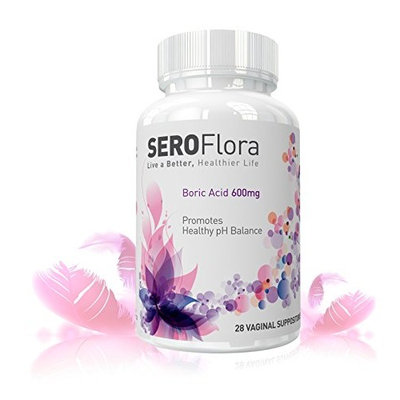 Boric Acid Vaginal Suppositories SEROFlora 600mg 28 Counts - pH Balance for Women and Feminine Care - Made in USA