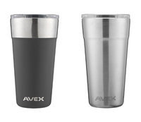 Avex Brew Pint Glass 20oz, Black & Stainless (2 Pack)