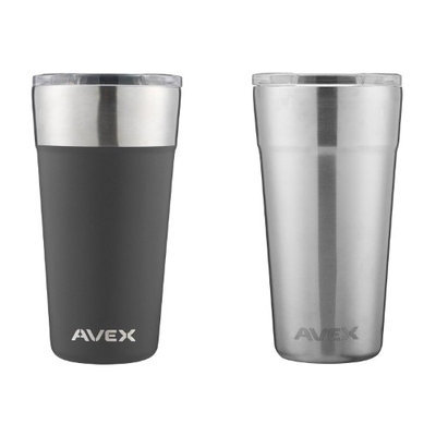 Avex Brew Pint Glass 20oz, Black & Stainless (2 Pack)