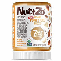 Nuttzo Organic Smooth Paleo Power Fuel Seven Nut and Seed Butter, Peanut Free, 12 Oz, 4 Pack