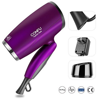 CONFU 1600W Portable Compact Hair Dryer Foldable Handle Blow Dryer Lightweight Folding Ionic Hair Dryer Infrared Heat Technology for Faster Drying & Maximum Shine