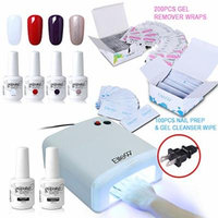 Elite99 Soak Off UV LED 4 Color Nail Gel Polish + Base Top Coat + 36W Nail Lamp(US Plug) + 200pcs Gel Remover Wraps + 100pcs Nail Prep & Gel Cleanser Wipe Nail Art Manicure Set C011