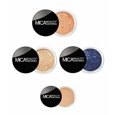 Mica Beauty Bundle 5 Items : Eye Shimmer # 13 Coral,# 8 Tease, #79 Royal , #Eye Primer, Duo Brush by MicaBeauty