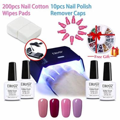Elite99 One Step Nail Polish, 3-in-1 Alcohol Removable Nail Gel Polish Set, USB LED Nail Lamp, Nail Cotton Wipe Pads, Nail Polish Remover,Rhinestones Wheel as Gift C002