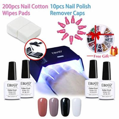 Elite99 One Step Nail Polish, 3-in-1 Alcohol Removable Nail Gel Polish Set, USB LED Nail Lamp, Nail Cotton Wipe Pads, Nail Polish Remover,Rhinestones Wheel as Gift C006