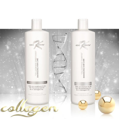 Collagen Shampoo & Conditioner 16oz Sodium Chloride and Paraben Free For Daily Use. Enhancing Keratin Care. For Dry Or Damaged Hair (2 pack bundle)
