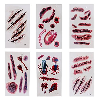 HEALIFTY 6 Sheets Halloween Tattoo Sticker for Party Cosplay Costume Easy to Apply and Long Lasting for Women Men Kids