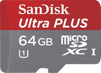 Sandisk - Ultra Plus 64GB Microsdxc Class 10 Uhs-1 Memory Card - Gray/red