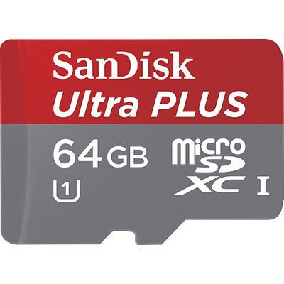 Sandisk - Ultra Plus 64GB Microsdxc Class 10 Uhs-1 Memory Card - Gray/red