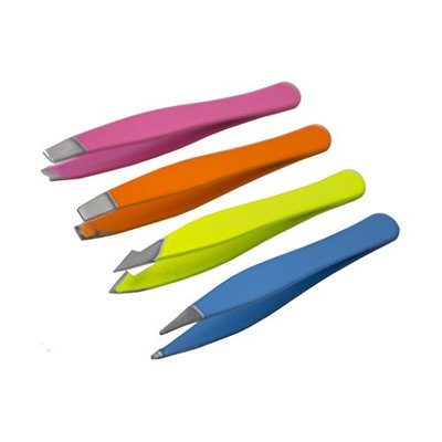 Onyx Professional 4 Pack Mini Tweezers Set - Includes Pointed, Slanted Point, Flat Edge & Slanted tip Tweezers