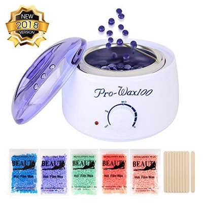 Wax Warmer, Waxing kit for women, Hair removal kit, At-home Waxing, 5 bags of hard wax beans 500g in total + 10 wax applicator sticks, Painless & Rapid Waxing of Face, Body, Bikini Area