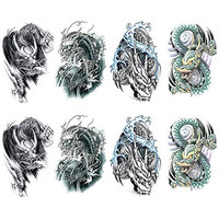 Temporary Tattoo dragon for men, Teens Guys,kids boys (8 Sheets) by Qufan, Waterproof long lasting Fake Tattoos Stickers for Arms Shoulders Chest & Back- Biker Tattoos 15x21cm/5.9x8.26inches (LxW)