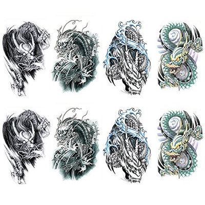 Temporary Tattoo dragon for men, Teens Guys,kids boys (8 Sheets) by Qufan, Waterproof long lasting Fake Tattoos Stickers for Arms Shoulders Chest & Back- Biker Tattoos 15x21cm/5.9x8.26inches (LxW)