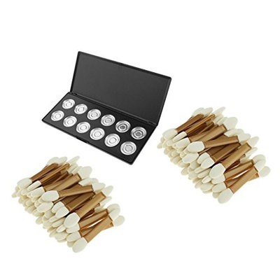 MagiDeal 100pcs Disposable Brush with12 Grids Empty Magnetic Cosmetics Makeup Eyeshadow Eye Shadow Blush Face Powder Lip Gloss Aluminum Palette Pans
