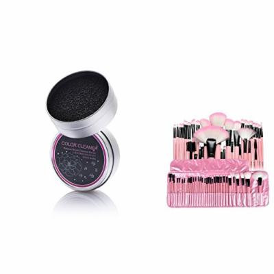 Zodaca 32 Pcs Makeup Brush Set with Pouch Bag + Brush Color Removal Sponge, Swiftly Switch /Remove Shadow Color, Pink