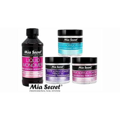 MIA SECRET 4 oz LIQUID MONOMER + Acrylic Powder 2 oz Pink , Clear & White - Made in USA