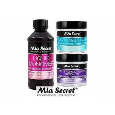 MIA SECRET 4 oz Liquid Monomer + 2 oz White & 2 oz Clear Acrylic Powder- Made in USA