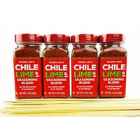 Trader Joe's Chile Lime Seasoning Spice Blend - Gift Bundle With 100 Pack Bamboo Skewers, 2.9 oz (Pack of 4) - Best Enjoyed on Fruit Salad, Veggies, Meats, Grilling