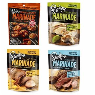 Frontera Gourmet Mexican Marinade 4 Flavor Variety Bundle, 1 Each: Chipotle Honey Shrimp, Carne Asada, 3 Citrus Garlic Chicken, and Al Pastor Pork (6 Ounces)