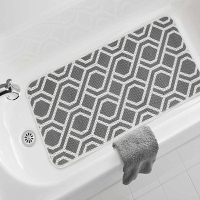 Shurtech Brands Llc Mainstays Fretwork Pattern Bath Mat, Grey, 17 in. x 36 in.
