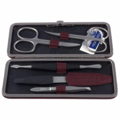 Dovo 5 Piece Manicure Set Cowhide Leather-Burgundy