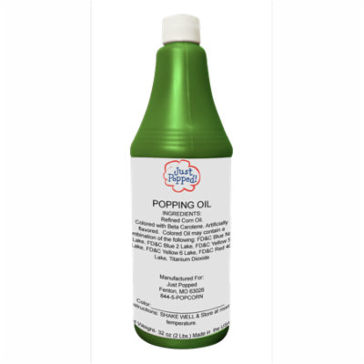 Just Popped Green Colored Popcorn Popping Oil 32 Oz