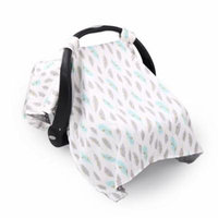 Turquoise and Grey Feathers Infant Car Seat Canopy Cover by The Peanut Shell